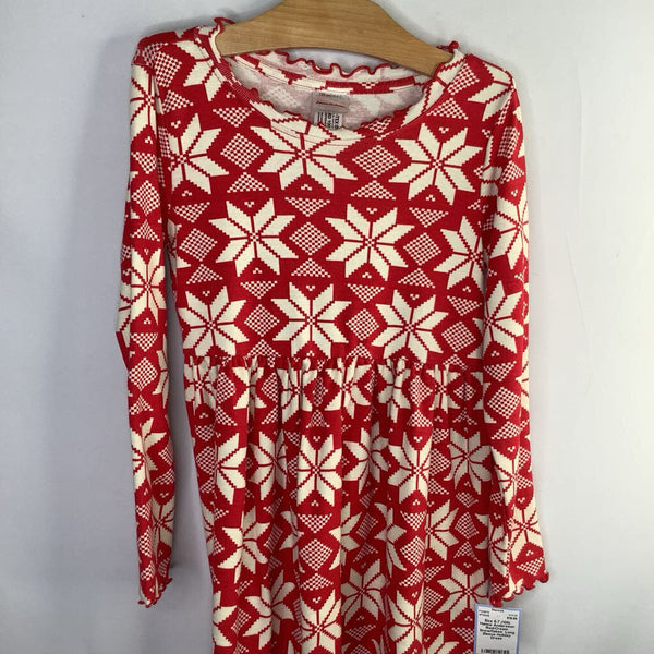 Size 6-7 (120): Hanna Andersson Red/Cream Snowflakes Long Sleeve Holiday Dress