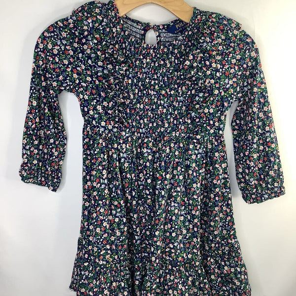 Size 7: Polo Navy/Colorful Floral Ruffle Trim Long Sleeve Dress
