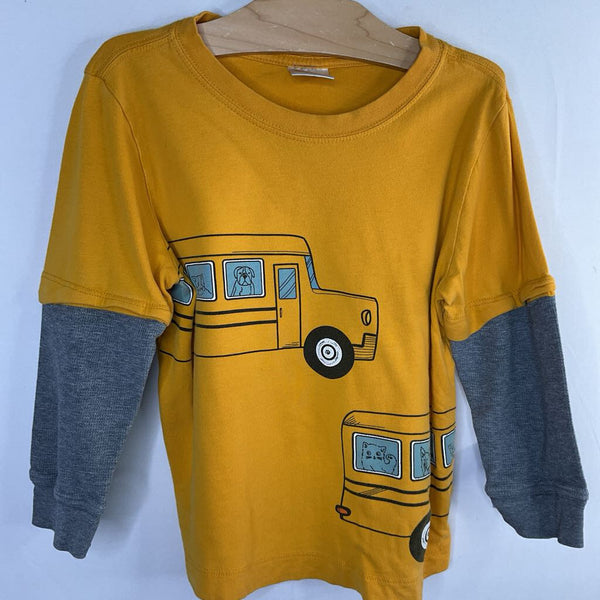 Size 4 (100): Hanna Andersson Yellow/Gray School Bus Long Sleeve Shirt