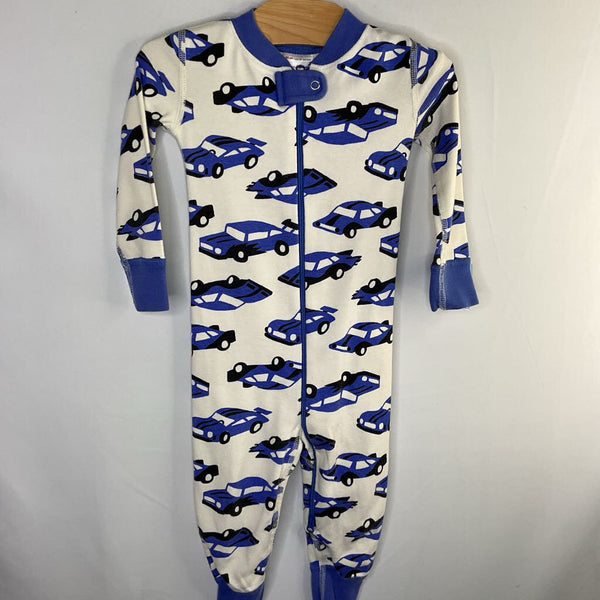 Size 18-24m (80): Hanna Andersson White/Blue Cars Organic Cotton 1pc Zip PJs