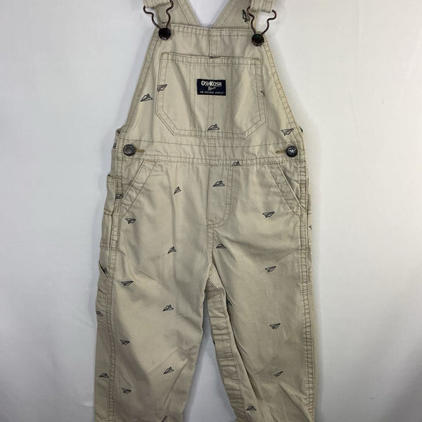 Size 2: OshKosh Khaki/Gray Airplane Embroidered Overalls