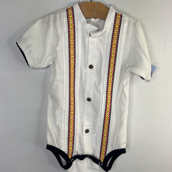 Size 18m: White/Colorful Woven Trim Tunic Onesie