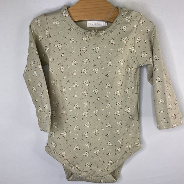 Size 6-12m: Jamie Kay Green/Beige Floral Long Sleeve Onesie