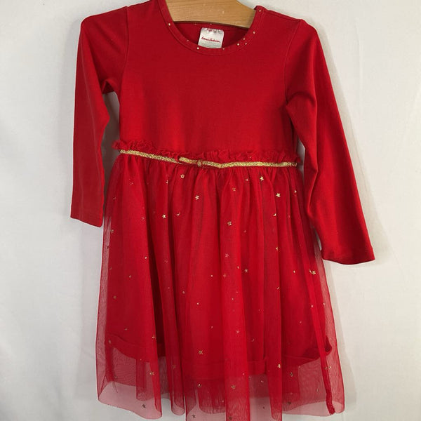Size 3 (90): Hanna Andersson Red/Gold Dots/Stars Tulle Skirt Long Sleeve Dress