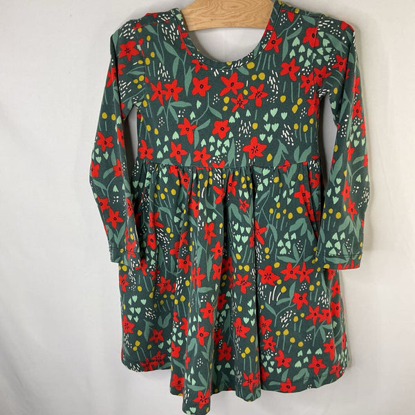 Size 3 (90): Hanna Andersson Green/Red/Yellow Floral Long Sleeve Dress REDUCED