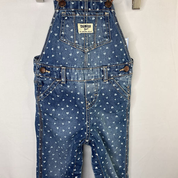Size 18m: OshKosh Blue/White Hearts Denim Overalls
