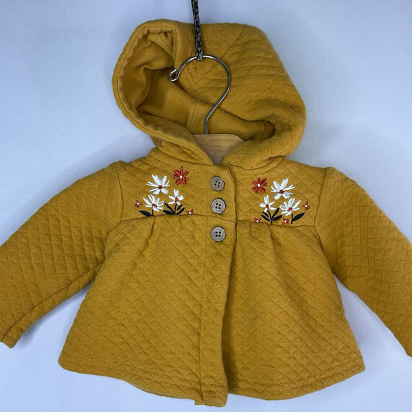 Size 3-6m: Yellow/White/Orange Floral Quilted Hooded Jacket
