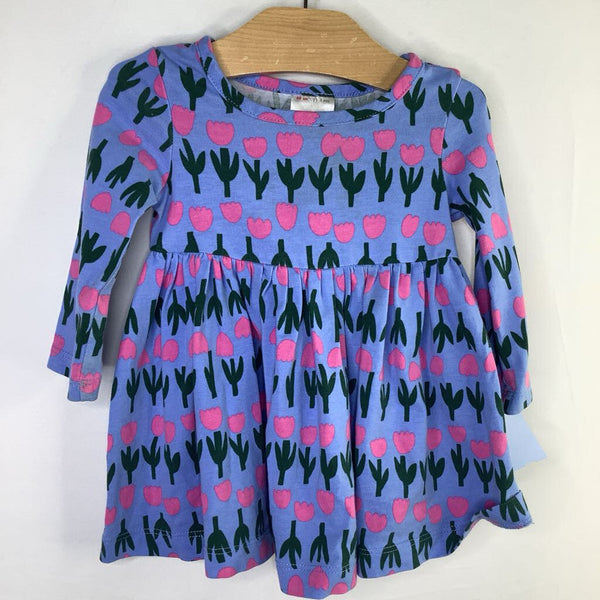 Size 3-6m (60): Hanna Andersson Blue/Pink Tulips Long Sleeve Dress REDUCED