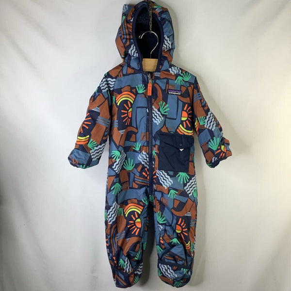 Size 6-12m: Patagonia Blue/Multi Print Puff-Ball Bunting