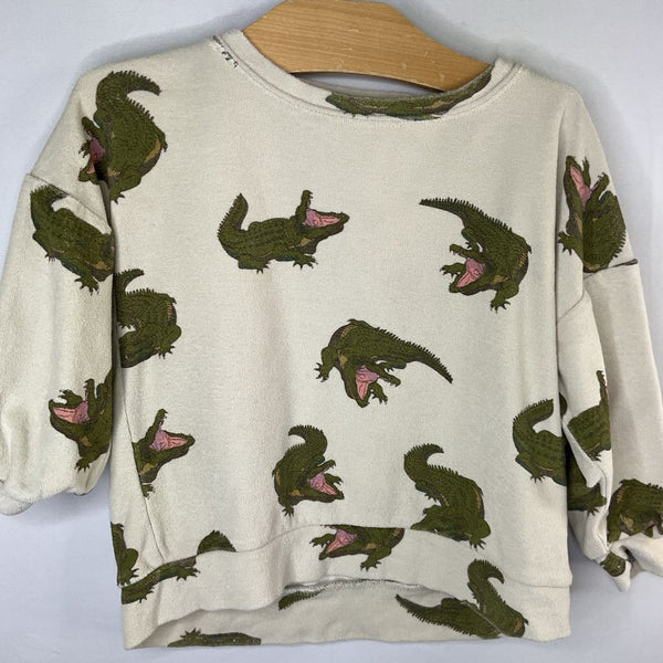 Size 2: Konges Slogd Beige/Green Crocodiles Terry Long Sleeve Shirt
