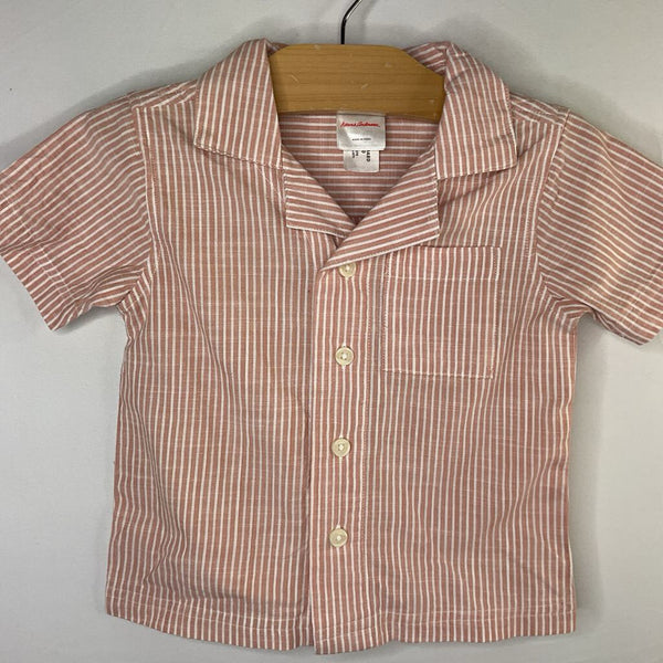 Size 2 (85): Hanna Andersson Pink/White Striped Short Sleeve Camp Shirt