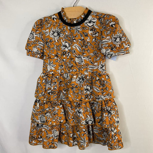 Size 2-3: Orange/Gray Floral Ruffle Tiered Dress