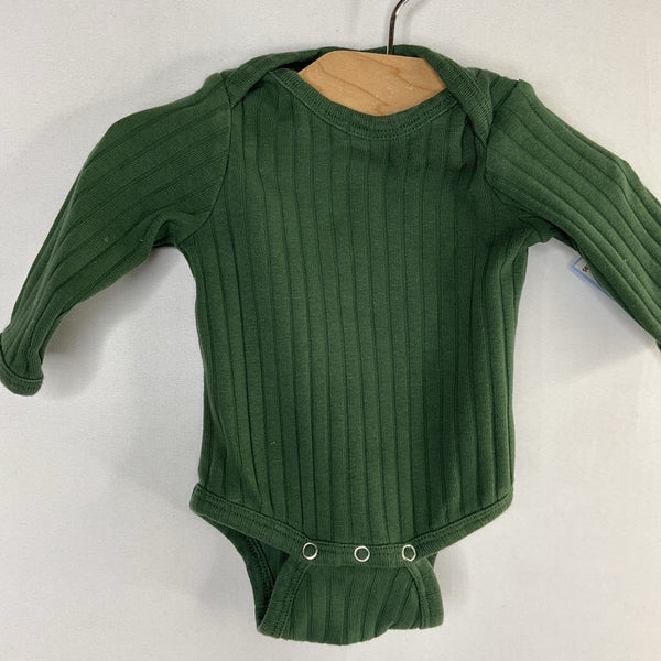 Size NB: Kate Quinn Green Ribbed Long Sleeve Onesie