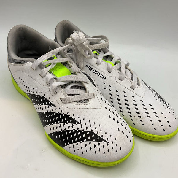 Size 3Y: Adidas White/Black/Green Lace-Up Indoor Cleats
