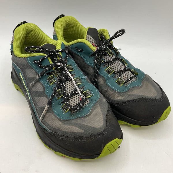 Size 4Y: Merrell Gray/Black/Green Lace-Up Hiking Sneakers