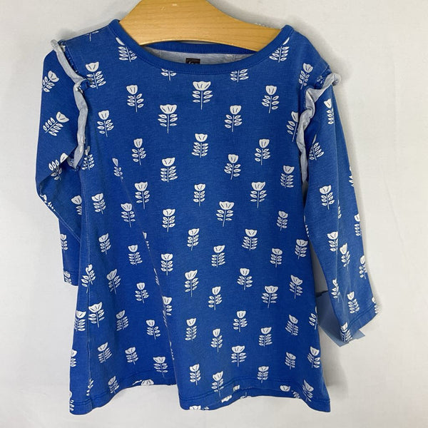 Size 12-18m: Tea Blue/White Floral Ruffle Trim Long Sleeve Dress REDUCED