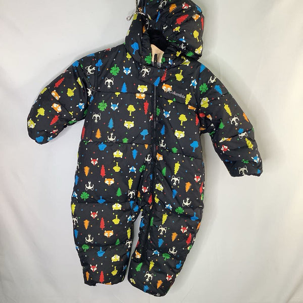 Size 18m: Columbia Black/Colorful Woodland Animals Down Bunting