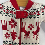 Size NB: Hanna Andersson Red/White/Green Fair Isle Reindeer Organic Cotton 1pc Zip-Up Holiday PJs