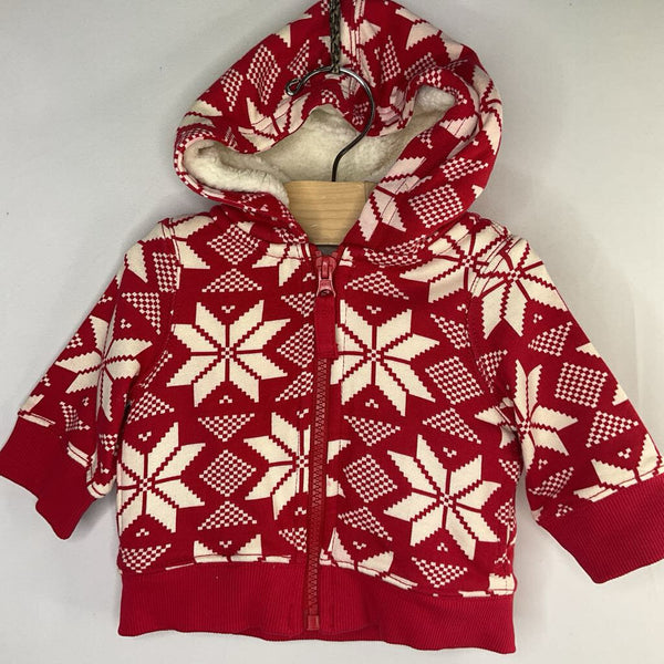 Size 0-3m (50): Hanna Andersson Red/White Snowflakes Sherpa Lined Zip Hoodie