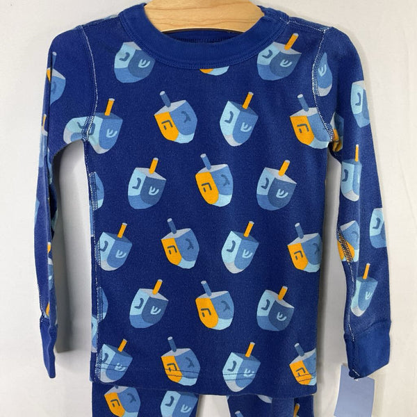 Size 4 (100): Hanna Andersson Blue/Yellow Dreidels 2pc Holiday PJs