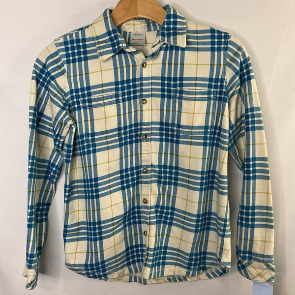 Size 10 (140): Hanna Andersson Cream/Blue/Yellow Plaid Flannel Button-Up Shirt