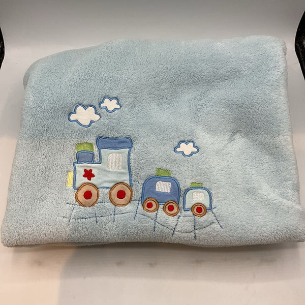 Blue Train Fleece Crib Blanket