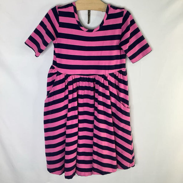 Size 6-7 (120): Hanna Andersson Pink/Navy Striped Long Sleeve Dress