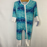 Size 3-6m: Coco Moon Blue/White Waves Bamboo 1pc Zip PJs