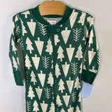 Size 6-12m (70): Hanna Andersson Green/White Trees 1pc Zip Holiday PJs