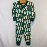 Size 6-12m (70): Hanna Andersson Green/White Trees 1pc Zip Holiday PJs