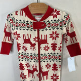 Size 6-12m (70): Hanna Andersson White/Multi Fair Isle Reindeer 1pc Zip Holiday PJs