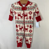 Size 6-12m (70): Hanna Andersson White/Multi Fair Isle Reindeer 1pc Zip Holiday PJs