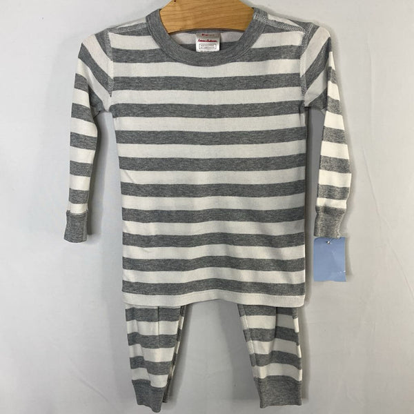 Size 2 (85): Hanna Andersson Gray/White Striped Cotton 2pc PJs