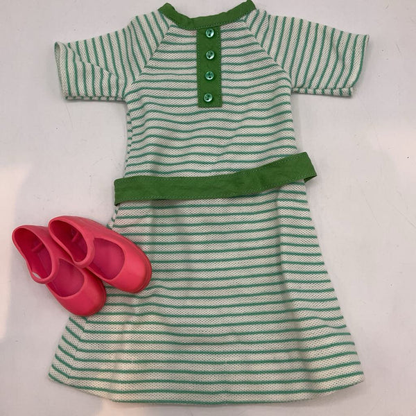 Green/White Doll Dress/Shoes