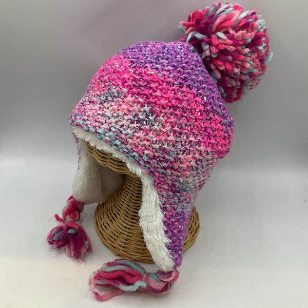 Size 2-4: Pink/Purple Sparkle Pompom Tassel Hat