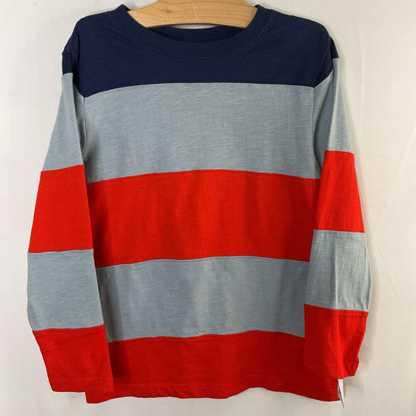 Size 6-7 (120): Hanna Andersson Blue/Red Striped Long Sleeve Shirt