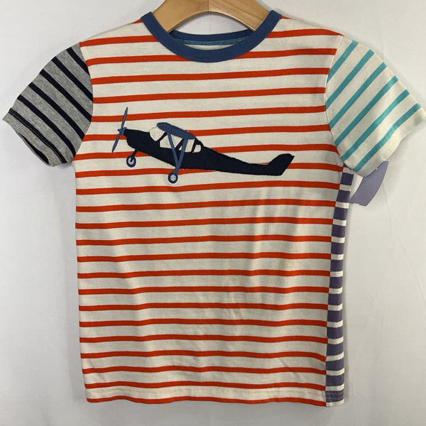 Size 7-8: Boden Orange/Multi Striped Airplane T-Shirt
