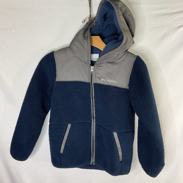 Size 7-8: Columbia Navy/Gray Fleece/Nylon Hooded Zip-Up Coat