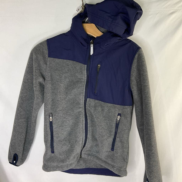 Size 10 (140): Hanna Andersson Navy/Gray Fleece/Nylon Hooded Zip-Up Coat