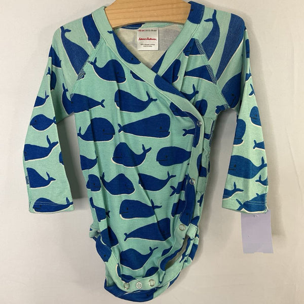 Size 12-18m (75): Hanna Andersson Blue Whales Long Sleeve Onesie