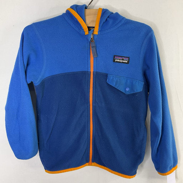 Size 3: Patgonia Blue/Orange Trim Hooded Fleece Zip-Up Coat