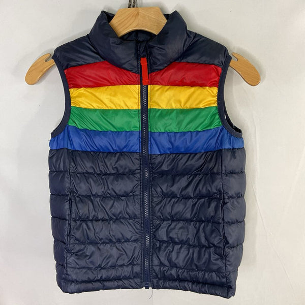 Size 8-9: Primary Navy/Rainbow Stripes Poly-Fill Puffy Vest