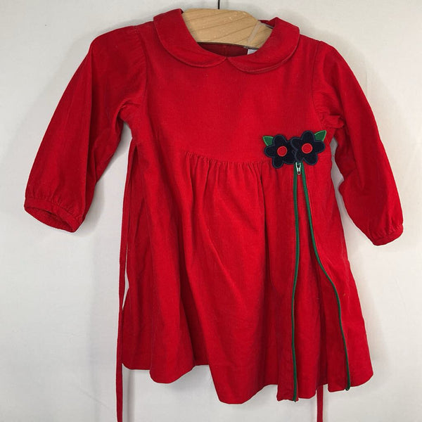 Size 2: Florence Eiseman Red Floral Cord Long Sleeve Dress