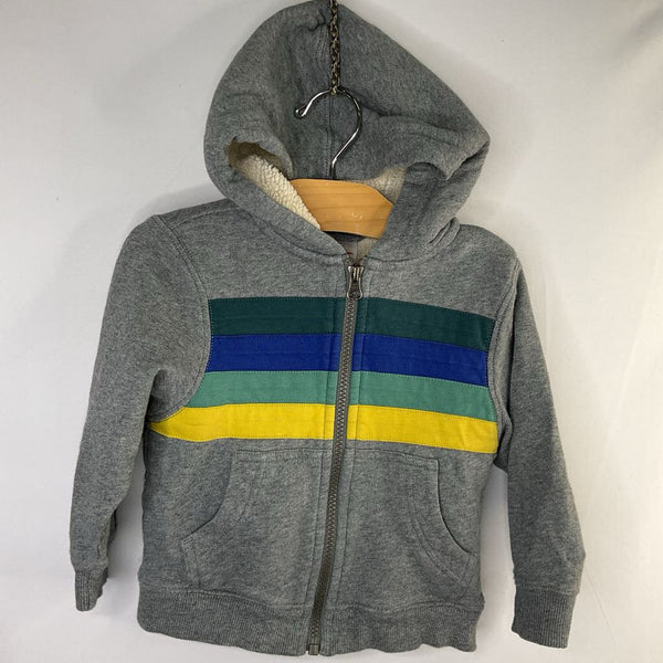 Size 2 (85): Hanna Andersson Gray/Multi Striped Sherpa Zip Hoodie REDUCED