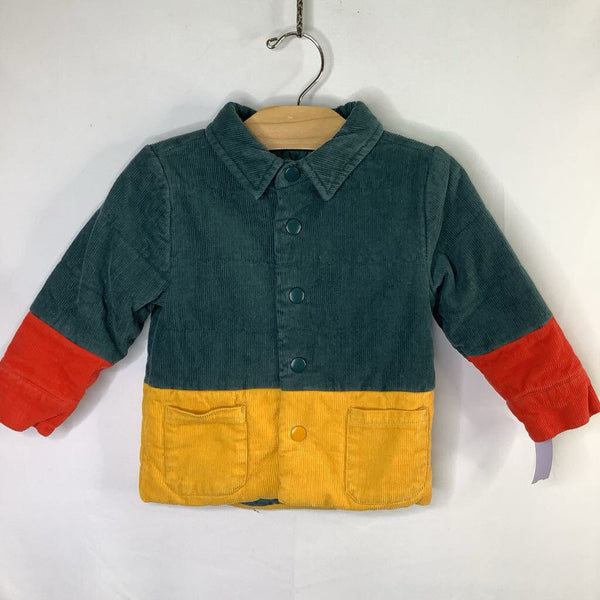 Size 2 (85): Hanna Andersson Green/Red/Yellow Corduroy Snap Coat