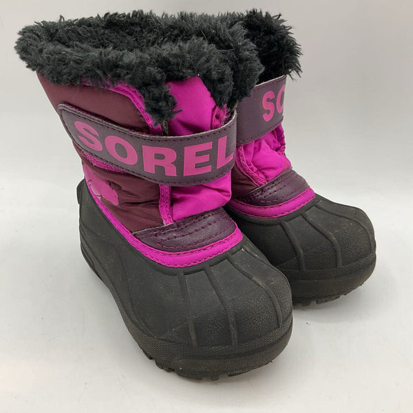 Size 6: Sorel Purple/Black Velcro/Toggle Snow Boots
