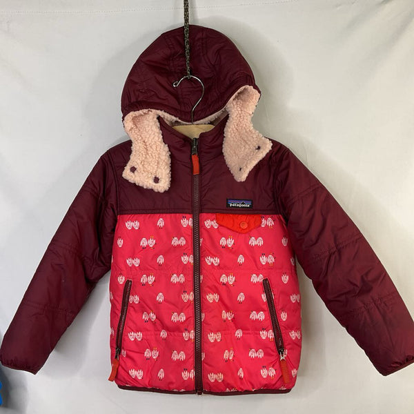 Size 5: Patagonia Purple/Pink Owls Poly/Sherpa Reversible Winter Coat