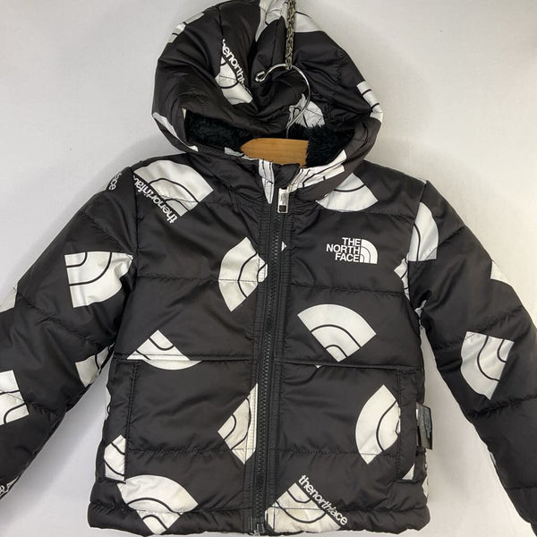Size 2: The North Face Black/White Logo Reversible Fleece/Poly Puffer Coat