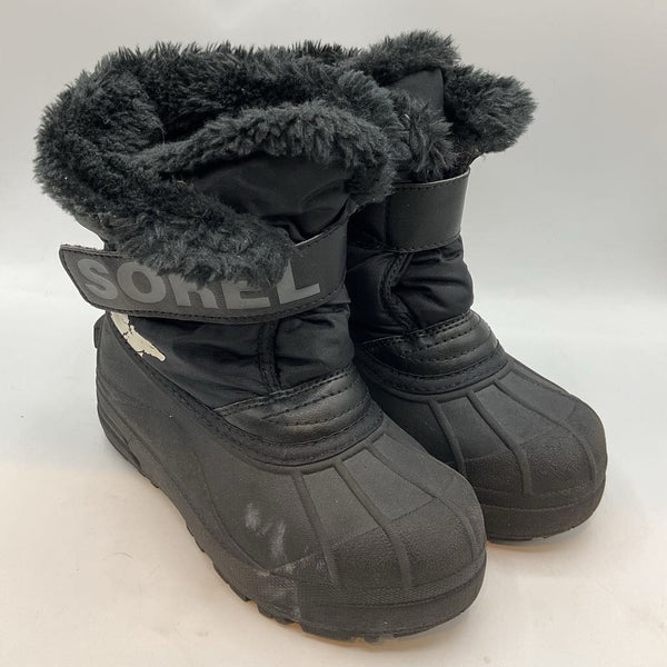 Size 13: Sorel Black Faux Fur Trim Velcro Strap Snow Boots