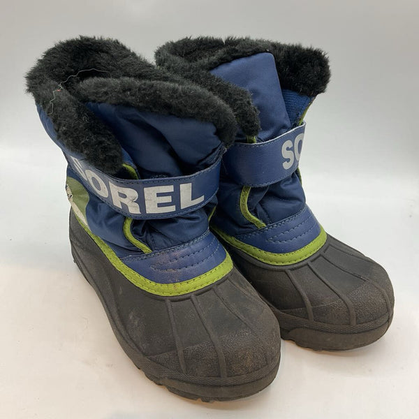 Size 12.5: Sorel Blue/Green Fleece Trim Velcro Strap Snow Boots